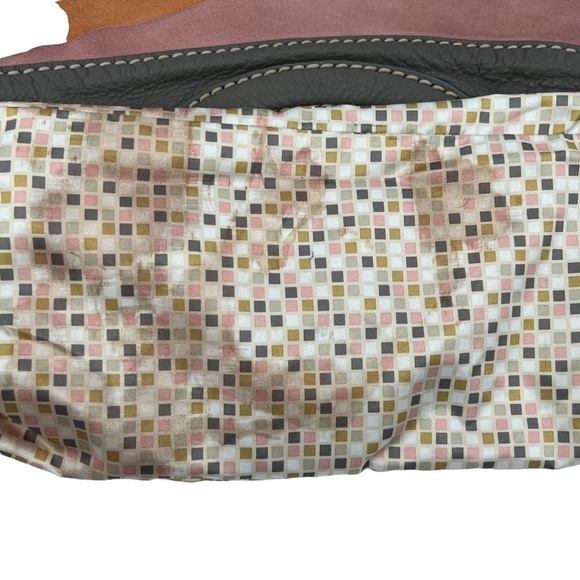 Fossil Fifty-Four SOCKEYE Salmon Tan Gray Ruffled Suede Leather Handbag Purse - Picture 6 of 7